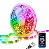 Mexllex Ruban Led 15M(1x15M) Led Chambre Multicolore Bande LED avec Télécommande à 44 Touches, Synchroniser avec la Musique, Contrôlé par APP Bluetooth, LED Ruban pour Maison Décoration, Fête