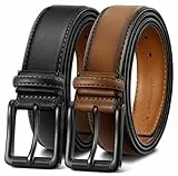 BULLIANT Ceinture Hommes 2 Pack, Ceinture Cuir Ajustable pour Cadeaux,Costumes,Habillés,Jeans et Golf,Largeur 35mm,Coupe sur Mesure(Noir/Marron Clair,150cm/52-54' taille réglable)