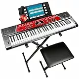 RockJam Clavier de Piano 61 Touches avec Pitch Bend, Support, Banc, Casque, Autocollants de Notes & Leçons