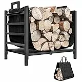 Outsunny Porte-bûches range-bûches avec sac de transport amovible en tissu Oxford 600D, charge 50 kg, usage intérieur, métal, 49l x 34P x 44H cm, noir