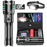 WOWNIGHT Lampe Torche Led Ultra Puissante, Torche Led Puissante Rechargeable 1000000 Lumen, Lampe Tactique, Gradation Continue, Écran LCD, pour Situations D'urgence Camping Cadeaux