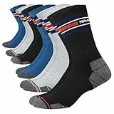 NAVYSPORT Chaussettes de Sport Homme (Lot de 6 Paires) Chaussettes Classiques Hautes en Coussin Épais Coton Homme Femme Unisex Crew Taille: 43-46, (Noir, Gris, Denim Bleu)
