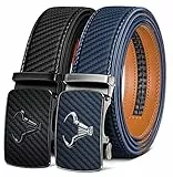 BULLIANT Ceinture Homme 2 Pièces, Ceinture Automatique en Cuir pour Hommes Largeur 35mm Cadeau Box,Taille Ajustable(Noir/Bleu Violacé-115cm/32-38' taille réglable)
