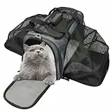 Zavothy Sac Transport Chat Chien, Sac Transport Respirant et Pliable, Caisse de Transport Chat avec Bandoulière Réglable, Matelas en Peluche Amovible (Gris, X-Large)