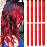 (10 Pcs Rouge) Extension Cheveux, Extension A Clip Cheveux Naturel,Cheveux Rajout Clip Naturel Partie Mettre En évidence Les Rayures Colorés, Cosplay Cadeau