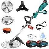 Traumheim Débroussailleuse Electrique sans Fil avec 2X4,0Ah Batteries, 800W Moteur Brushless avec Brosse Désherbage, Coupe Bordures sans Fil 4 en 1, pour tondre Les pelouses et Les Jardins