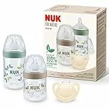 NUK for Nature Start Lot de 4 biberons et tétines, 0 à 6 mois, matières premières 100% naturelles, 2 biberons (150 ml et 260 ml), 2 tétines en silicone, sans BPA, 4 pièces