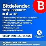 Bitdefender Total Security 2025 | 10 Appareils | 2 Ans | PC/Mac/iOS/Android | Code d’activation par email | Renouvellement Automatique