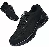 ziitop Chaussures de sécurité Homme Femme Basket de Securite Baskets Chantiers Embout Acier Respirant Chaussures de Travail Légère Anti-Perforation Tout Noir 45 EU