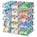 BingoHive Organiseur de boîtes empilable à 5 niveaux pour garde-manger, Support pour 60 bo?tes de conserve pour réfrigérateur, Combinaison libre et roulement automatique, transparent.