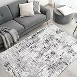 Vamcheer Tapis de Salon Moderne - Tapis de Chambre Design Abstrait,Faux Tapis en Laine d'agneau Super Doux pour Salle à Manger et Bureau,Poil Court Fin Doux Léger Résistant, Beige/Gris, 120x170 cm