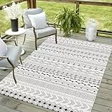 Vamcheer Tapis Salon Lavable 120x170 - Grand Tapis Salle a Manger,Moquette Chambre/Descente de Lit,Tapis de Sol Lavable en Machine,Tapis terrasse, Couloir,Antidérapant et résistant,Noir/Blanc