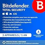 Bitdefender Total Security 2025 | 3 Appareils | 1 An | PC/Mac/iOS/Android | Code d’activation par email | Renouvellement Automatique