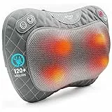 ALLJOY Coussin de Massage Sans Fil, Masseur Dos Chauffrant avec 4 Nœuds et 3 Vitesses Réglable, Appareil de Massage Shiatsu Nuque Cou Cervical, Cadeau pour Femme Homme pour Maison Bureau Voiture