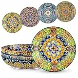 vancasso, Série SIMI, Lot de 4 Assiettes Creuses en Porcelaine 1260 ml, Bols à Pâtes, Assiettes à Pâtes, Grands Bols à Salade, Compatibles avec Lave-vaisselle et Micro-ondes, Style Bohème Multicolore