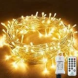 Guirlande lumineuse extérieur, 12m 120LED 8 Modes avec prise, Télécommande Minuterie, Étanche IP44 + IP65, pour arbre de Noël, Intérieur/Extérieur, Jardin, Cour, Fête, Mariage (Blanc Chaud)