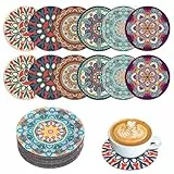 OAKENCREST Lot de 12 Dessous de Verre, Motif Mandala de 10cm, Dessous de Verre en Caoutchouc Réutilisables, Antidérapants et Résistants à la Chaleur, pour Cuisine Salon Bureau Table (Coloré I)