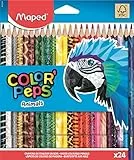Maped - Crayons de Couleur Color'Peps Animals FSC - Crayon de Coloriage Triangulaire Ergonomique - Crayons Décorés Animaux - Pochette de 24 Crayons en Bois Certifiés FSC