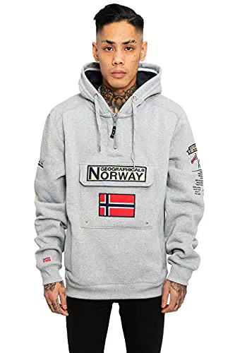 Geographical Norway Gymclass Men - Sweat Capuche Poche Kangourou Homme - Sweatshirt Logo Pull Hood Hoody Chaud Manches Longues Hommes Printemps Ete Automne Hiver