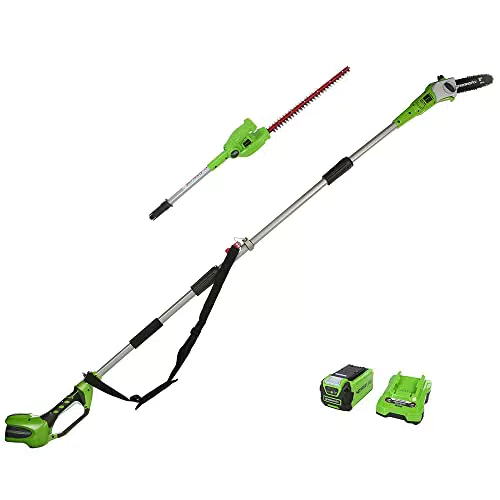 Greenworks G40PSHK2 Élagueuse et Taille Haie à Batterie sur Perche 2-en-1 avec Bandoulière