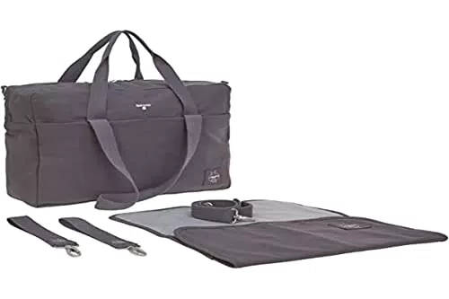 LÄSSIG Baby Sac à langer Sac pour bébé Sac pour poussette avec accessoires à langer Coton bio lavable/Green Label Cotton Essential Bag anthracite
