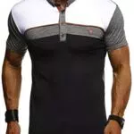 Leif Nelson LN1420 - T-shirt à col polo pour homme - Basique pour l’été - Coupe ajustée - Manches courtes - En coton - Noir/blanc