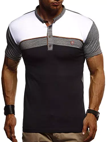 Leif Nelson LN1420 - T-shirt à col polo pour homme - Basique pour l’été - Coupe ajustée - Manches courtes - En coton - Noir/blanc