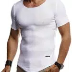 Leif Nelson T-shirt d'été à col rond pour homme - Coupe ajustée - En maille fine - Blanc - Basique - Col rond - Manches courtes - LN20755