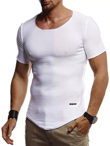 Leif Nelson T-shirt d'été à col rond pour homme - Coupe ajustée - En maille fine - Blanc - Basique - Col rond - Manches courtes - LN20755