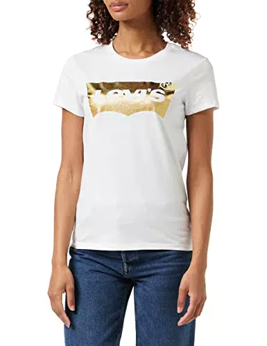 Levi's The Perfect Tee T-Shirt Femme, Logo Gold Powder Print White