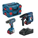 Lot BOSCH Perceuse GSR 18V-28 + Perforateur GBH 18V-21 + 2 batteries 18V 4.0Ah +chargeur + 2 coffrets L-Boxx - 0615990M0R
