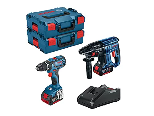 Lot BOSCH Perceuse GSR 18V-28 + Perforateur GBH 18V-21 + 2 batteries 18V 4.0Ah +chargeur + 2 coffrets L-Boxx - 0615990M0R