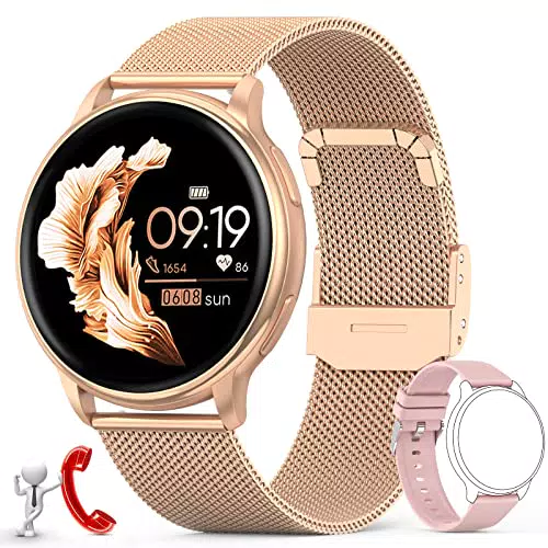 Montre Connectée Femme avec Appel/Numérotation Bluetooth 5.1 Smartwatch Sport IP68 avec Lecteur de Musique Fonction Féminine Podomètre Fréquence Cardiaque Bracelet Intelligent pour Android iOS