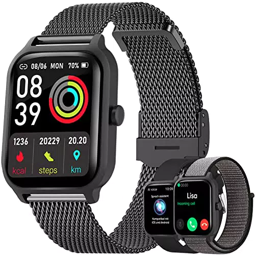 Montre Connectée Homme Répondre Appel - Montre Connectée Réception SMS Suivi Rythme Cardiaque 27 modes de Sport Bluetooth Noir Smartwatch pour Android IOS Téléphoner Podomètre avec Les Deux Bracelets