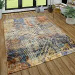 Paco Home Tapis Poils Ras Salon Aspect Usé Moderne Abstrait Design Industriel Coloré