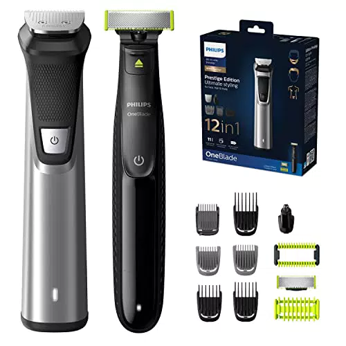 Philips Multigroom Série 9000, Tondeuse Multi-styles 13-en-1 avec OneBlade pour Visage