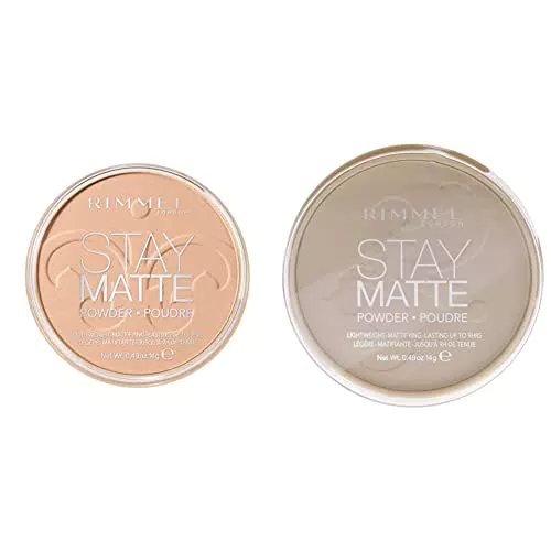 Rimmel - Poudre Compact Stay Matte - Anti-brillance - Fini mat et naturel - 005 Beige soyeux - 14gr & Poudre Compact Stay Matte - Anti-Brillance - Fini Mat et Naturel - 001 Transparent - 14gr