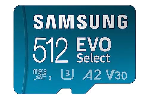 Samsung Carte mémoire microSDXC UHS-I U3 130 Mo/s Full HD et 4K UHD EVO Select de 512 Go
