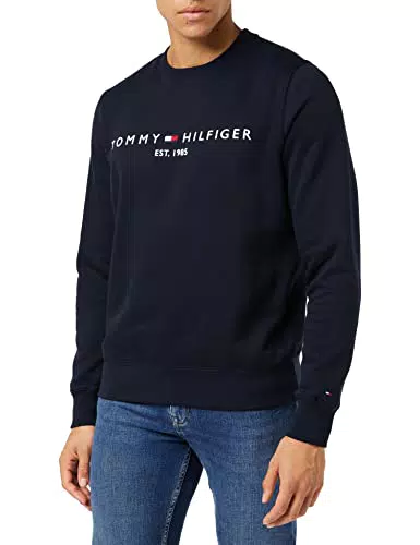 Tommy Hilfiger Sweat Homme Tommy Logo Sans Capuche, Bleu