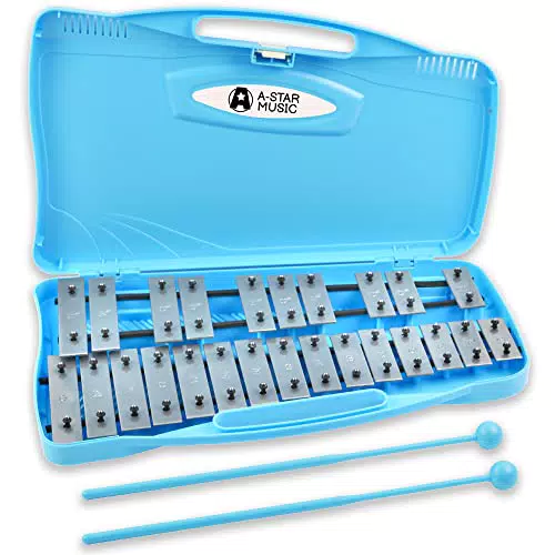 A-Star Xylophone Glockenspiel Soprano Chromatique à 25 Notes dans un Boîtier Bleu avec Clés Argentées et Deux Battes en Plastique - 2 Octaves G5 à G7