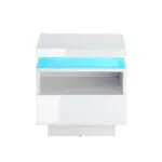 BAÏTA Table de Chevet Cosmos à LED Bleue, laqué Blanc