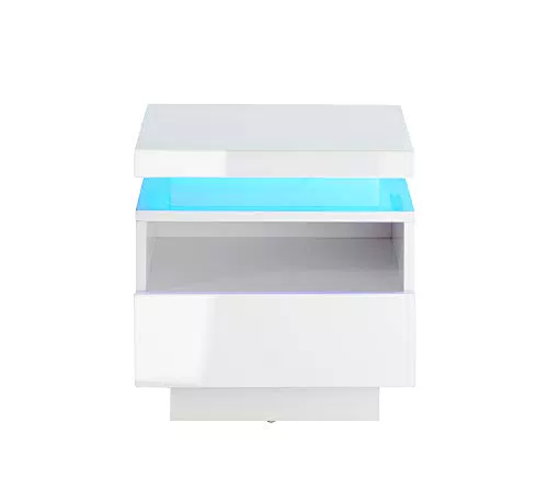 BAÏTA Table de Chevet Cosmos à LED Bleue, laqué Blanc