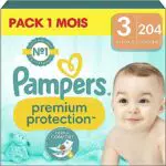Pampers Couches Premium Protection Taille 3, 204 Couches Bébé