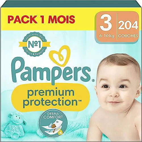 Pampers Couches Premium Protection Taille 3, 204 Couches Bébé
