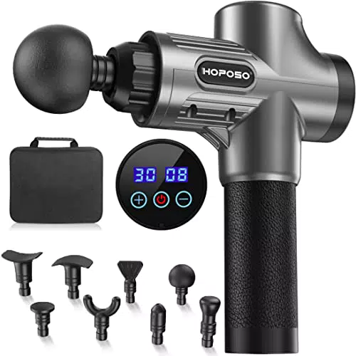 Pistolet de Massage Musculaire, HOPOSO Massage Gun Masseur de Muscle Profonds Avec 30 Vitesses et 8 Têtes de Massage