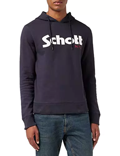 Schott NYC Swhood Sweat-shirt à capuche, Bleu, Large Homme