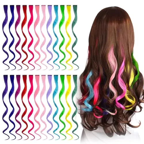24 Pièces Multi Couleurs Clip Dans les Extensions de Cheveux Bouclés