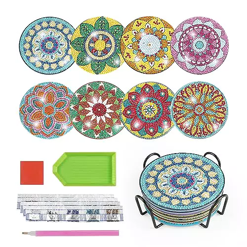 8pcs Dessous De Verre, Comius Sharp Porter des Montagnes Russes Diamond Cup Ensemble De Peinture pour Enfants Adultes Fun Craft Supplies