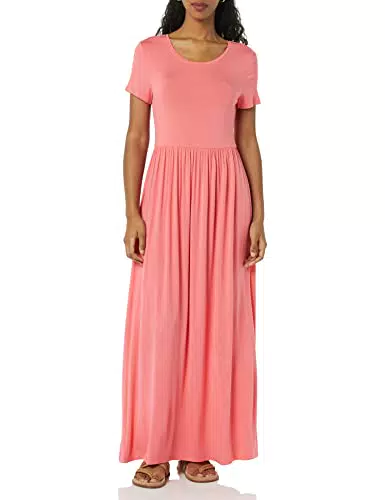 Amazon Essentials Robe Longue Cintrée À Manches Courtes Femme