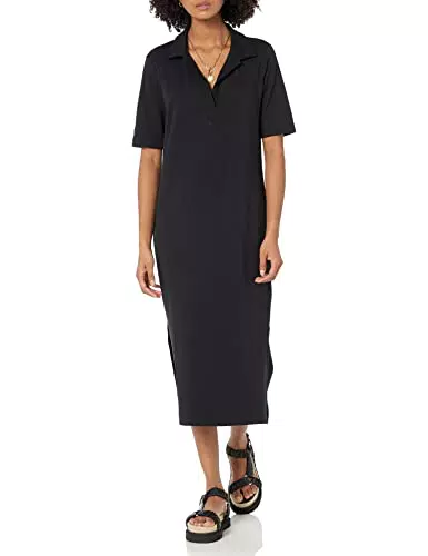 Amazon Essentials Robe Polo mi-Longue à Manches Courtes en Jersey de Coton Biologique Femme